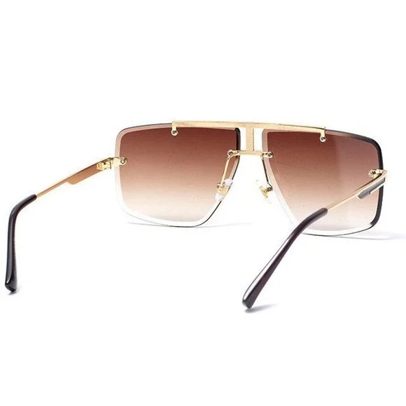 Oversized Shield Women Sunglasses Fashion Rimless‎ Lens Studded Accents Lentes - Picture 6 of 9